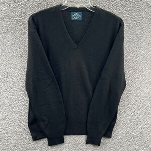 Vtg Jantzen Mens Black V Neck Sweater Large Grandpa Academia Minimal Grunge Dad